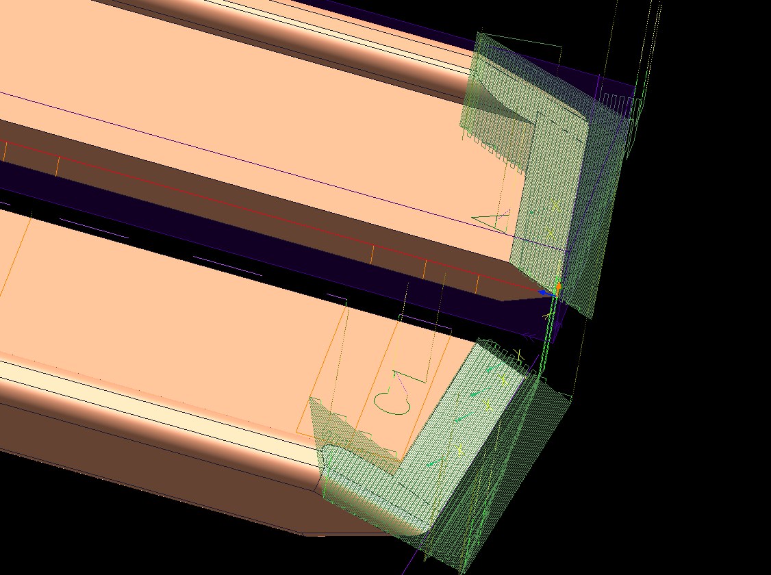 Close-up of 3D toolpaths on the angled ends of a strut
